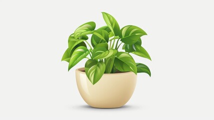 Houseplant thriving in a ceramic pot made from recycled materials, vector art, isolated