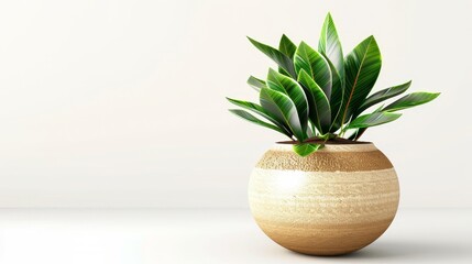 Houseplant thriving in a ceramic pot made from recycled materials, vector art, isolated