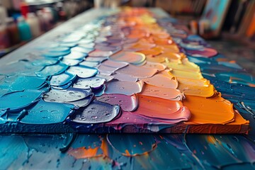 Colorful 3D-like painted droplets on canvas