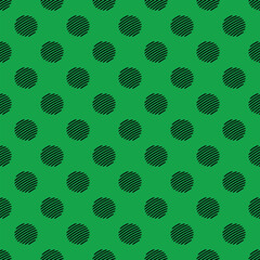 Black seamless polka dot pattern vector, Green background. Pencil drawing style
