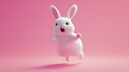 Obraz premium blissful rabbit character bouncing on pink background