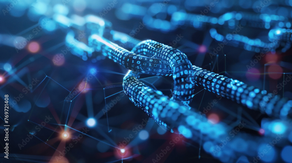 Aufkleber a digital illustration of blockchain concept in cool blue tones with nodes connected in a network
