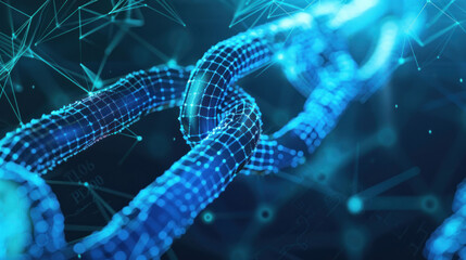 A visually captivating representation of blockchain technology with interconnected nodes and blue tones