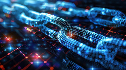 A visually captivating representation of blockchain technology with interconnected nodes and blue tones