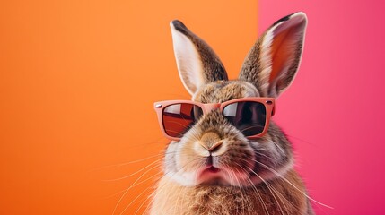 Bunny wearing shades on orange to pink background