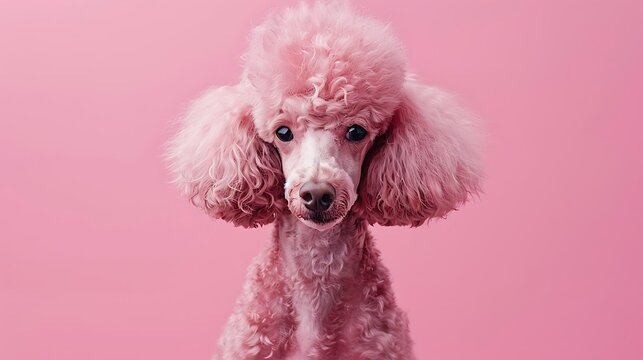 charming completely developed pink poodle canine on pink background