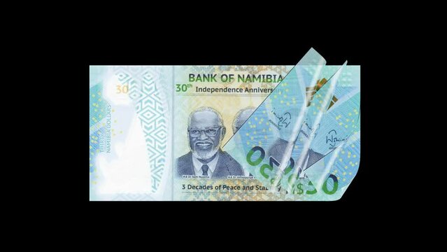 30 Namibia Dollars Banknote 2D Flip in Alpha Channel