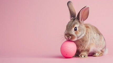 Naklejka na ściany i meble Charming Easter rabbit bring forth from pink Hidden goody detached on pastel pink background