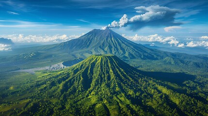 Green Volcano landscape with beautiful sky.