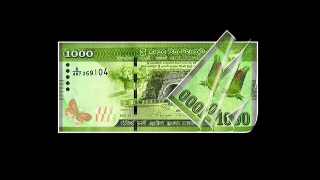 1000 Rupees Sri Lankan Banknote 2D Flip in Alpha Channel