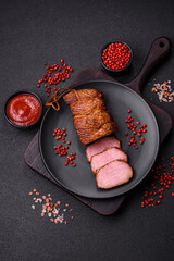 Delicious smoked meat pork or chicken with salt, spices and herbs