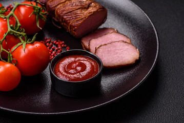 Delicious smoked meat pork or chicken with salt, spices and herbs