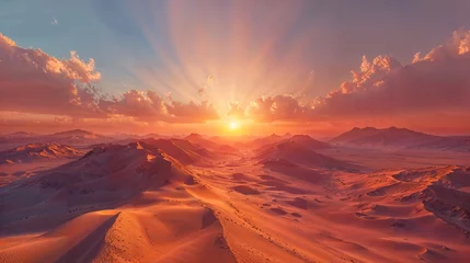 Deurstickers Majestic Sunset Over Sand Dunes. Beautiful landscape wallpaper high quality screen background © Tetiana