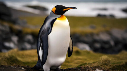 Antarctic Monarch, A King Penguin in Antarctic Islands. generative ai
