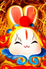 Is a close-up shot of a 2023 Year of the Rabbit Spring Festival Material: Beijing Rabbit Lord