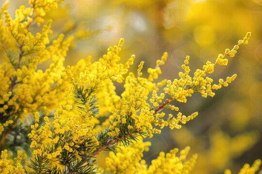 Gold Lace Juniper Branch in Springtime. Evergreen Yellow Shrub, Perfect for Garden Design with Coniferous Nature Park Vibes