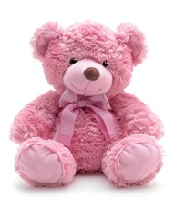Obraz premium Loveable Pink Bear Plush Toy with Ribbon - Grizzly Teddy Stuffed Animal for Valentine's Day or Anytime Cuddles