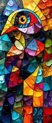 A colorful stained-glass window with bird. Colorful abstract background. - 769728223