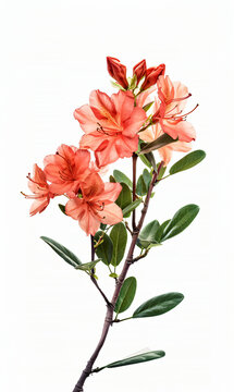 Single branch of orange rhododendron blossoms against a clean white background