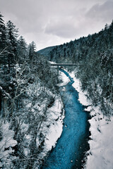 Blue River White Snow contrast background Biei Japan nature cold water winter