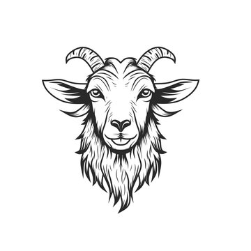 recommend clip art: illustration of a goat, line art goat, Black and white goat, goat png,