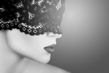 Mysterious Beauty with Black Lace Blindfold