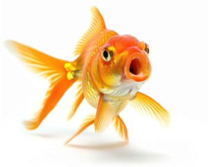 Trouble in a Bowl: Shocked and Worried Goldfish Isolated on White Background