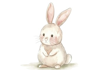 A cute bunny watercolor drawn illustration on isolated white background