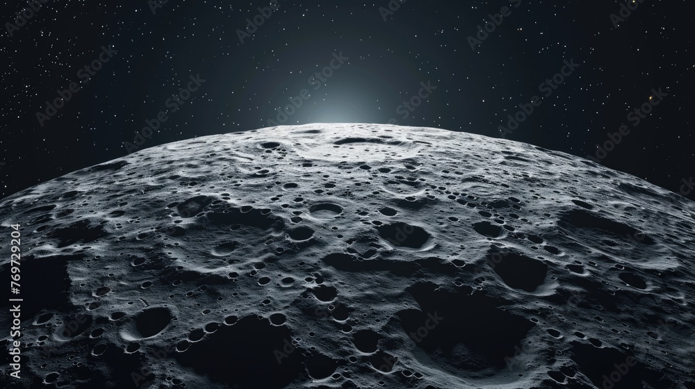 Canvas Prints universal beauty - flying over the moon surface. 3d rendering of lunar landscape with moonlight and 