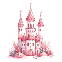 Obraz premium Enchanting Pink Castle: A Whimsical Fairy Tale Dream watercolor transparent background