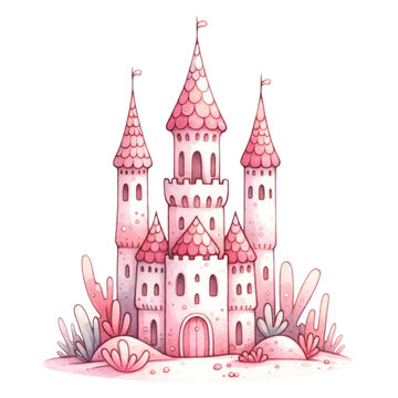 Enchanting Pink Castle: A Whimsical Fairy Tale Dream watercolor transparent background