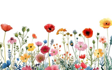 Watercolor wildflowers on isolated white background