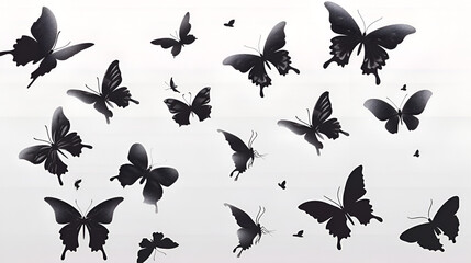 Flying butterflies silhouette black set isolated on a transparent background, generative Ai - obrazy, fototapety, plakaty