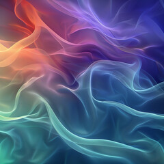 A digital art composition featuring an abstract background with swirling waves of light blue and green, resembling flowing fabric.