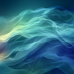 Fototapeta na wymiar A digital art composition featuring an abstract background with swirling waves of light blue and green, resembling flowing fabric.