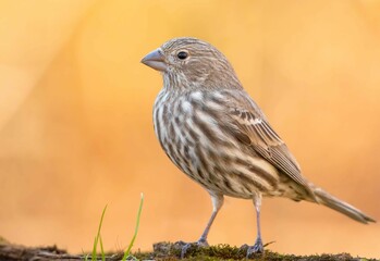 Closeup of Old World sparrows branch  with a yellow sky in the background