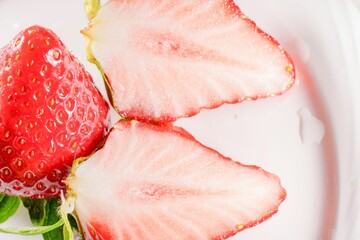Closeup shot of sliced strawberries with white interior