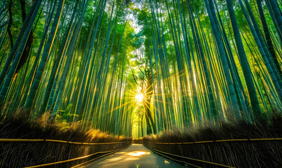 photo beautiful landscape of bamboo grove in the forest