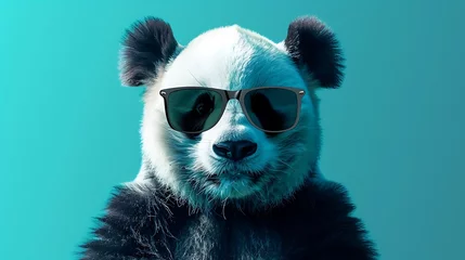 Foto op Plexiglas Elegant panda in shades on a blue background © Emma