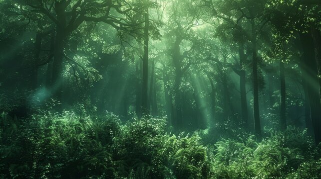 A mystical forest texture, filled with the deep greens and mysterious shadows of the Haunted Forest, offering a magical and enchanted background created with Generative AI Technology © Sentoriak