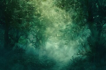 Fototapeta na wymiar A mystical forest texture, filled with the deep greens and mysterious shadows of the Haunted Forest, offering a magical and enchanted background created with Generative AI Technology