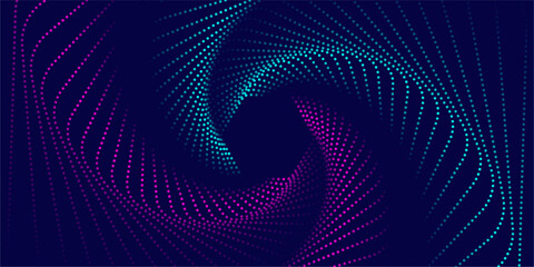 Flowing particles dots, wave pattern curve halftone shape isolated on dark background. Vector background concept of modern technology, science.
