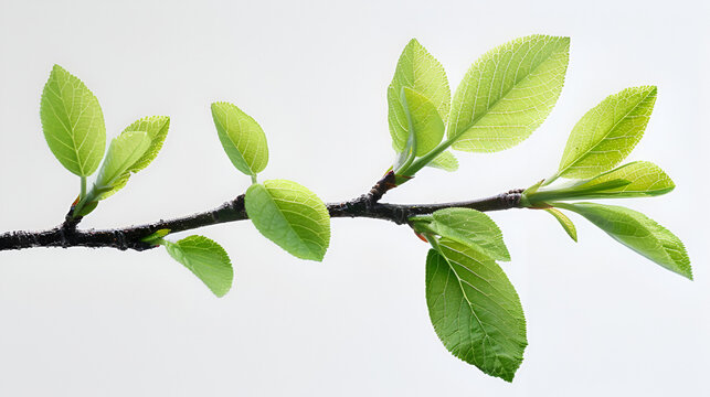 Fresh green leaves on a branch cut out, generative Ai