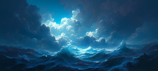 Fototapeta na wymiar A surreal depiction of dark blue waves