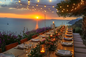 Enchanting Santorini Wedding Banquet at Sunset - Seaside Romance