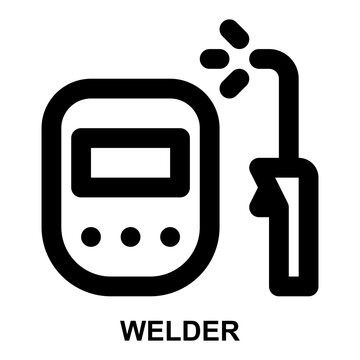 welder, welding, welding mask, welding helmet, welding torch, construction expanded outline style icon for web mobile app presentation printing
