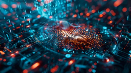 Fotobehang futuristic digital processing of biometric fingerprint, generative Ai © Zoya