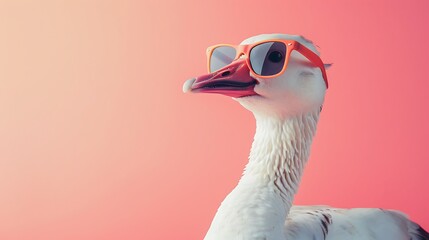 Goose bird in sunglass conceal glasses detached on strong pastel background - obrazy, fototapety, plakaty