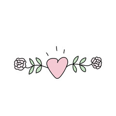 Heart with flowers. Vector illustration in doodle style.