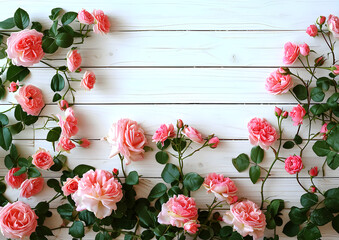 Roses on a white wooden wall